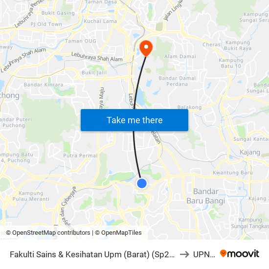 Fakulti Sains & Kesihatan Upm (Barat) (Sp295) to UPNM map