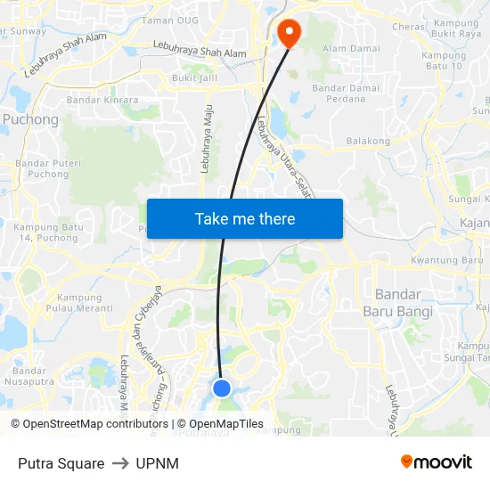 Putra Square to UPNM map
