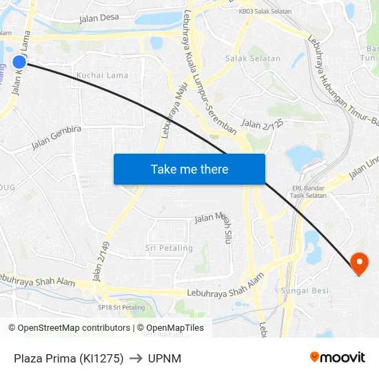 Plaza Prima (Kl1275) to UPNM map