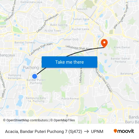 Acacia, Bandar Puteri Puchong 7 (Sj472) to UPNM map