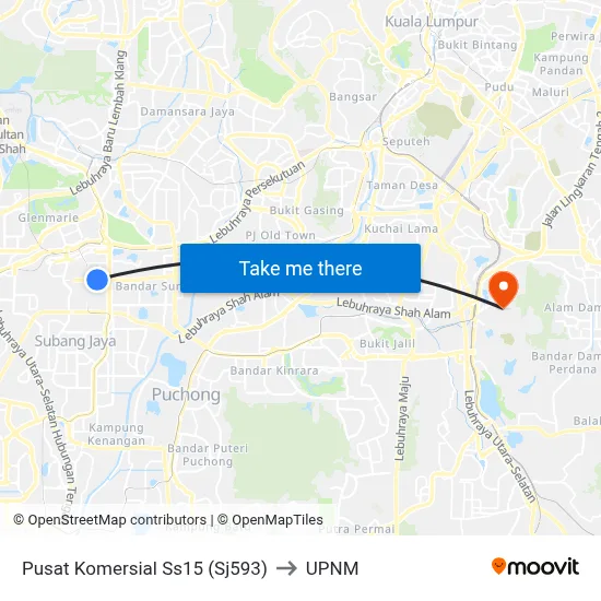 Pusat Komersial Ss15 (Sj593) to UPNM map