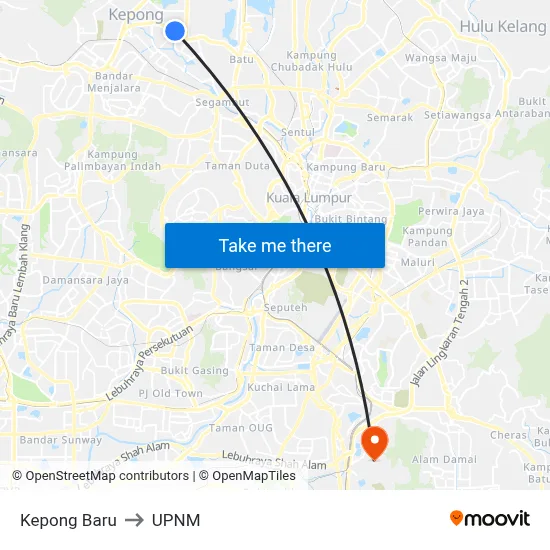 Kepong Baru to UPNM map