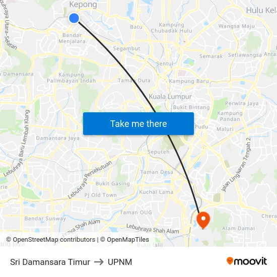 Sri Damansara Timur to UPNM map