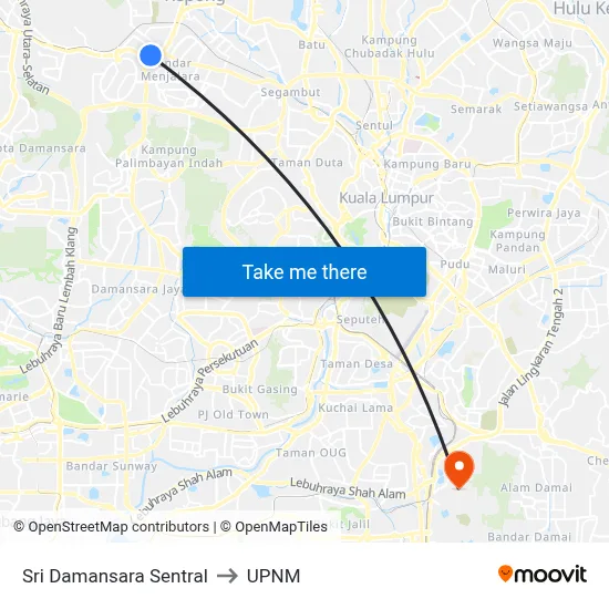 Sri Damansara Sentral to UPNM map