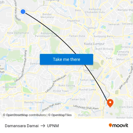 Damansara Damai to UPNM map