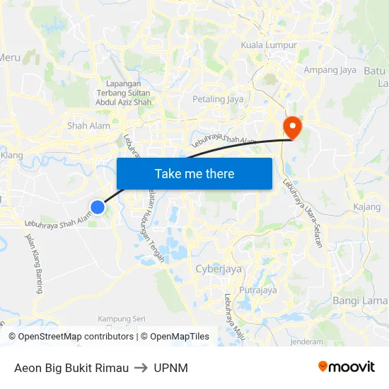 Aeon Big Bukit Rimau to UPNM map