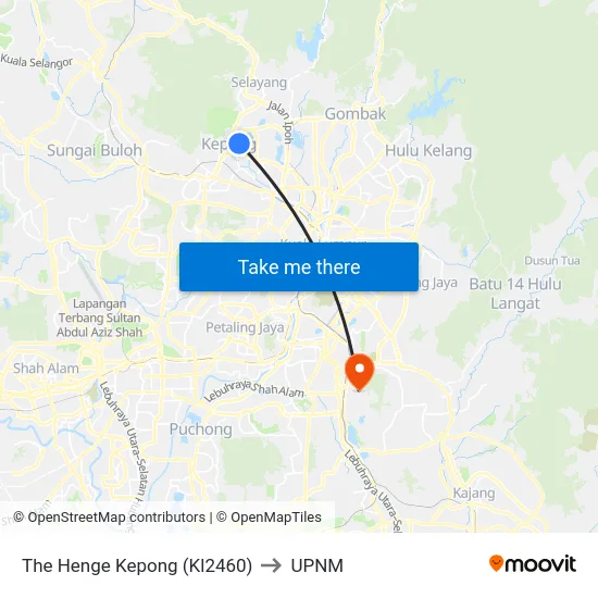 The Henge Kepong (Kl2460) to UPNM map