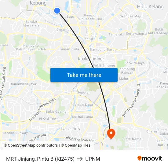 MRT Jinjang, Pintu B (Kl2475) to UPNM map