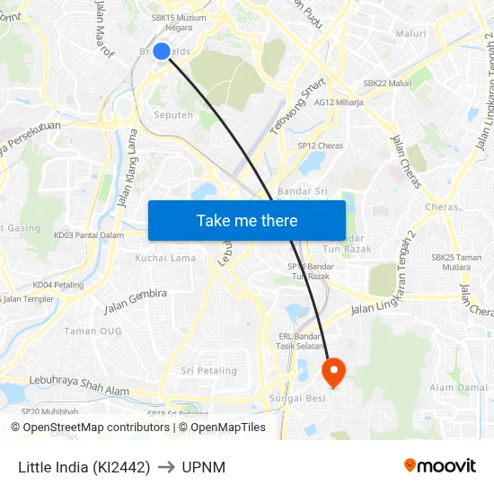 Little India (Kl2442) to UPNM map