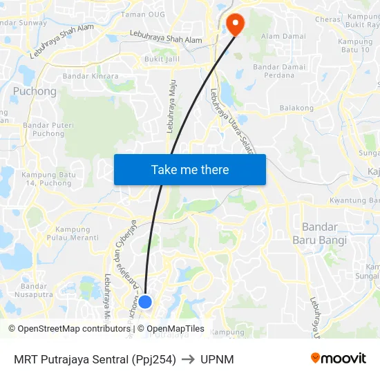 MRT Putrajaya Sentral (Ppj254) to UPNM map