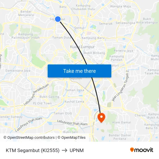 KTM Segambut (Kl2555) to UPNM map