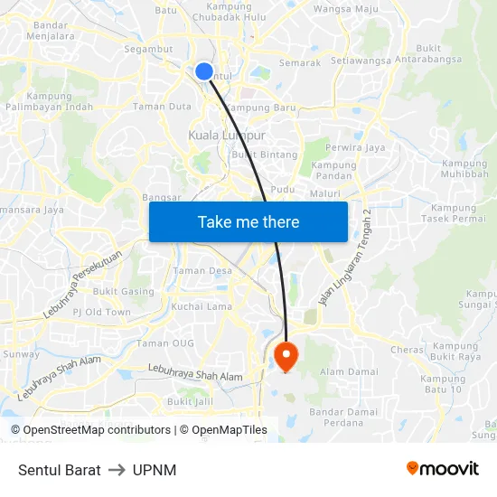 Sentul Barat to UPNM map