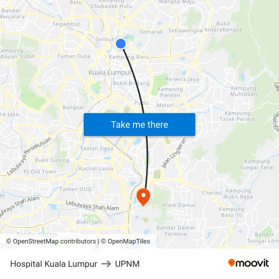 Hospital Kuala Lumpur to UPNM map