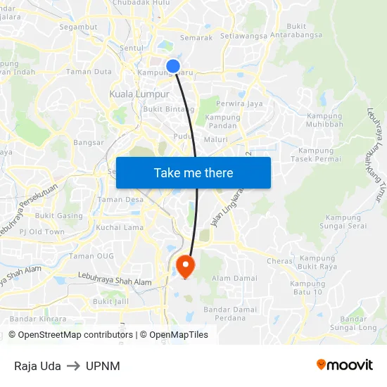 Raja Uda to UPNM map