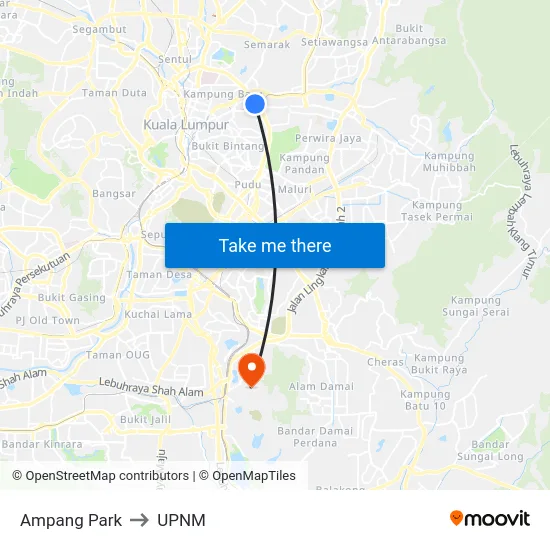Ampang Park to UPNM map