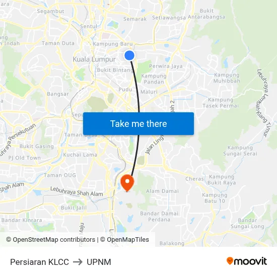 Persiaran KLCC to UPNM map