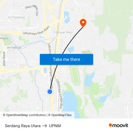 Serdang Raya Utara to UPNM map