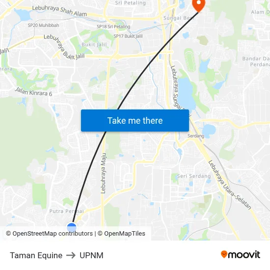 Taman Equine to UPNM map