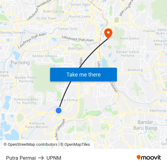 Putra Permai to UPNM map