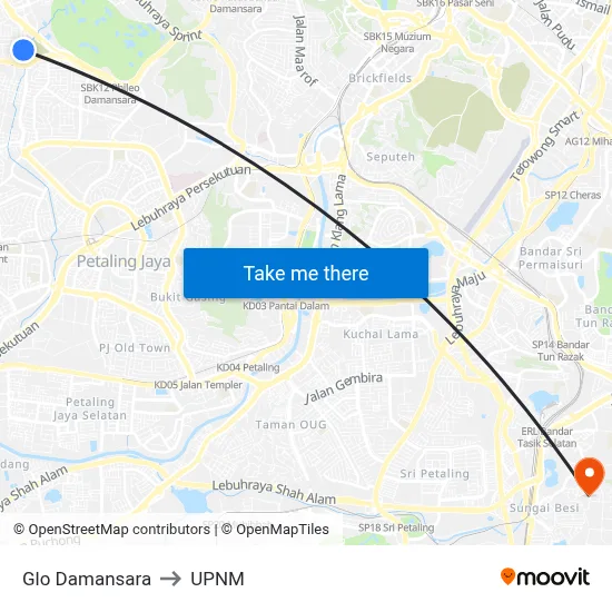 Glo Damansara to UPNM map