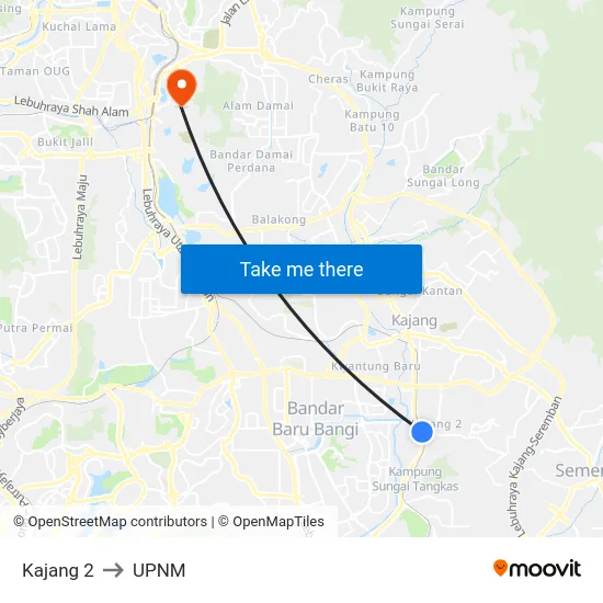 Kajang 2 to UPNM map