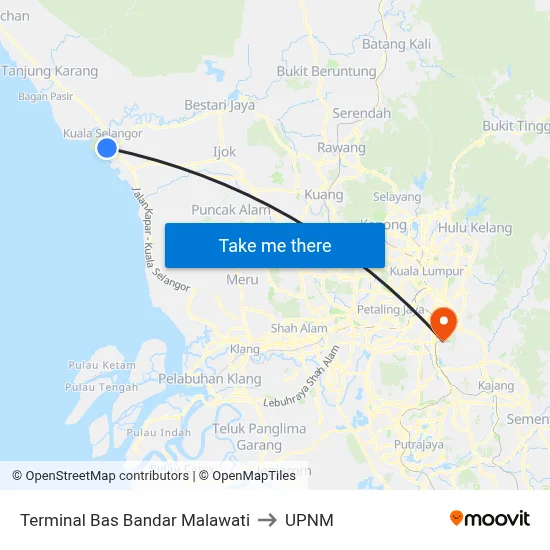 Terminal Bas Bandar Malawati to UPNM map