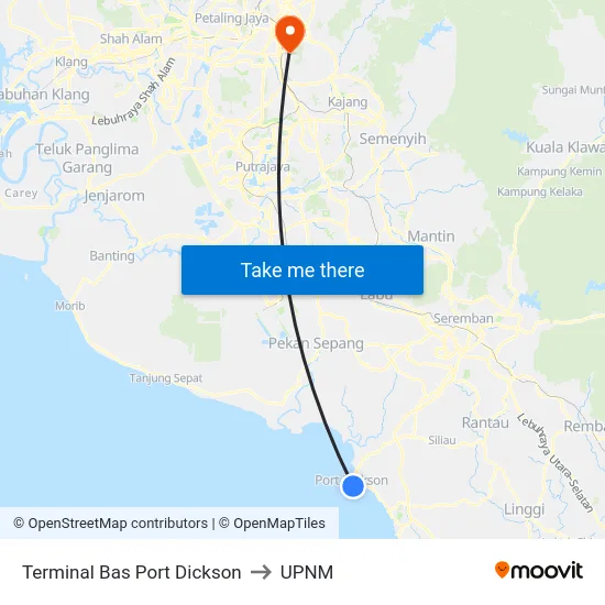 Terminal Bas Port Dickson to UPNM map