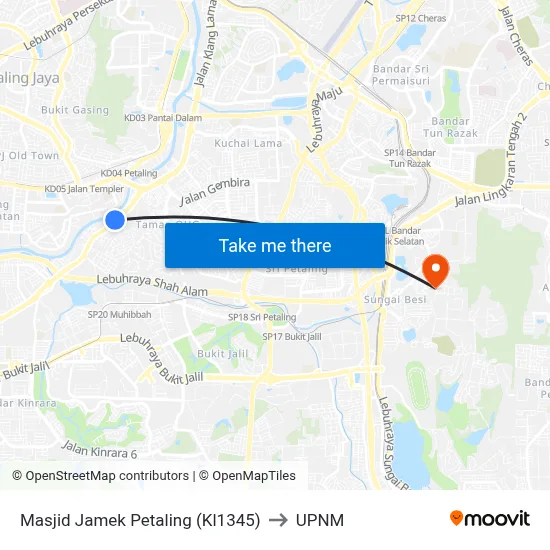 Masjid Jamek Petaling (Kl1345) to UPNM map