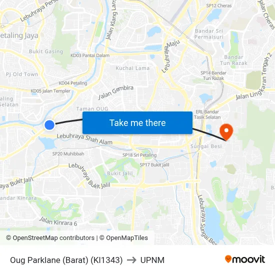 Oug Parklane (Barat) (Kl1343) to UPNM map
