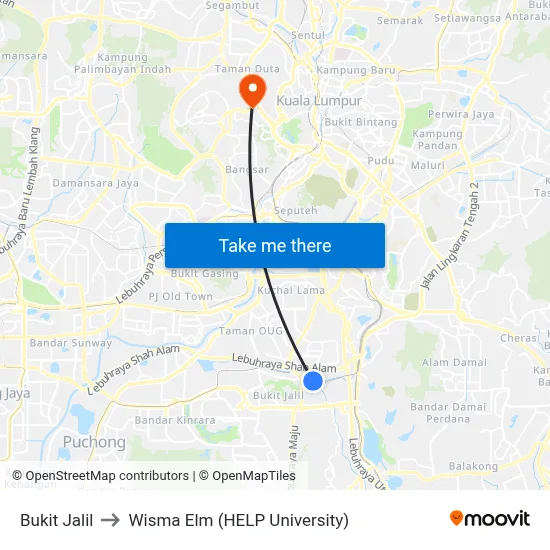 Bukit Jalil to Wisma Elm (HELP University) map