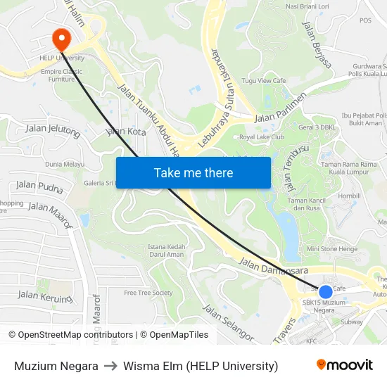 Muzium Negara to Wisma Elm (HELP University) map