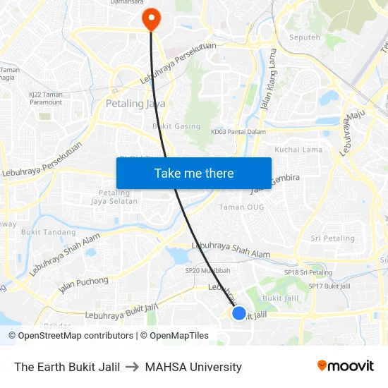 The Earth Bukit Jalil to MAHSA University map