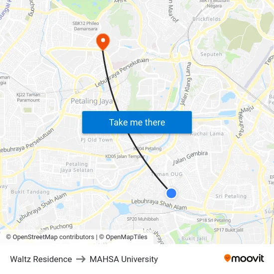 Waltz Residence to MAHSA University map