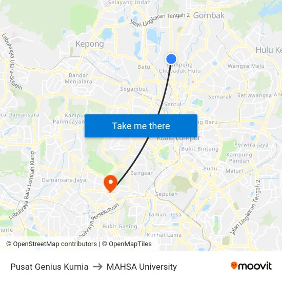 Pusat Genius Kurnia to MAHSA University map