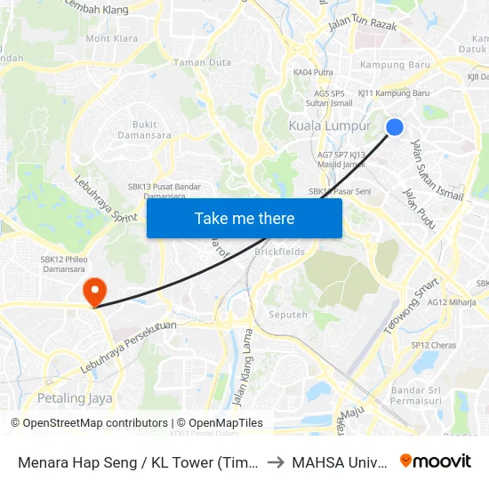 Menara Hap Seng / KL Tower (Timur) (Kl18) to MAHSA University map