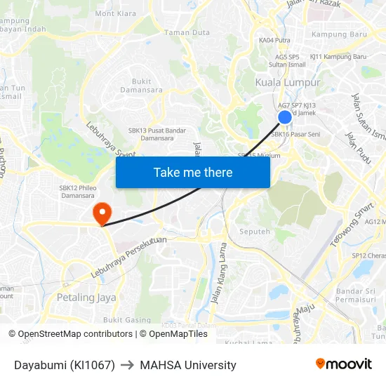 Dayabumi (Kl1067) to MAHSA University map