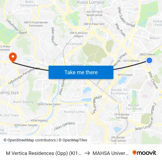M Vertica Residences (Opp) (Kl1702) to MAHSA University map