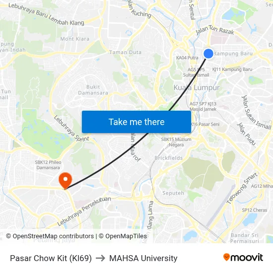 Pasar Chow Kit (Kl69) to MAHSA University map