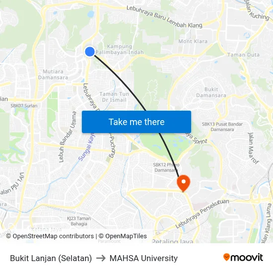 Bukit Lanjan (Selatan) to MAHSA University map