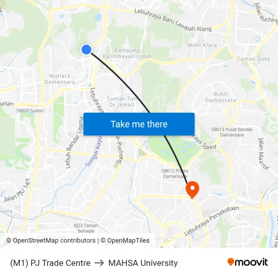(M1) PJ Trade Centre to MAHSA University map