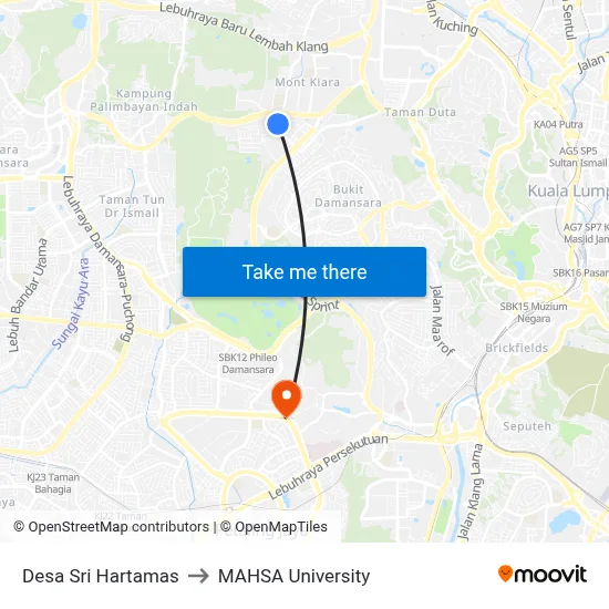 Desa Sri Hartamas to MAHSA University map