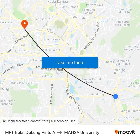 MRT Bukit Dukung Pintu A to MAHSA University map