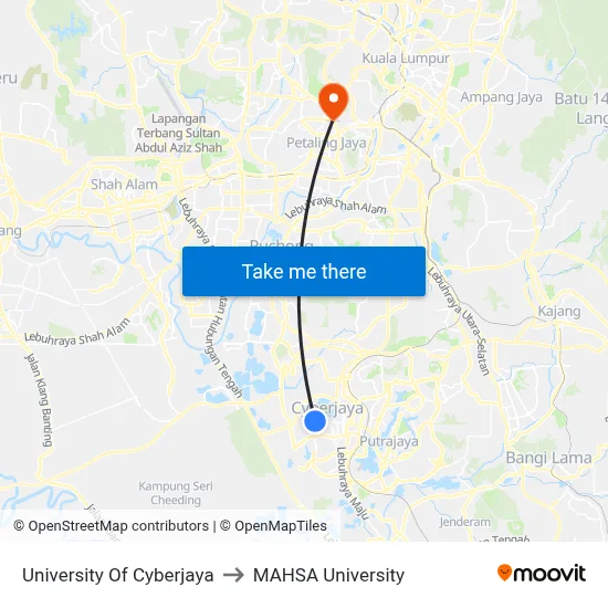 University Of Cyberjaya to MAHSA University map