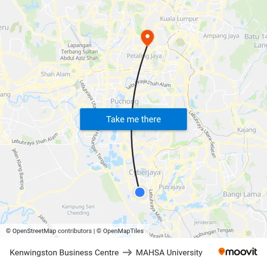 Kenwingston Business Centre to MAHSA University map