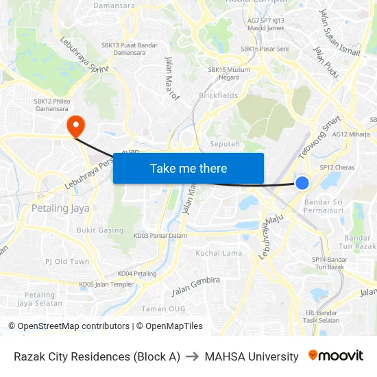 Razak City Residences (Block A) to MAHSA University map