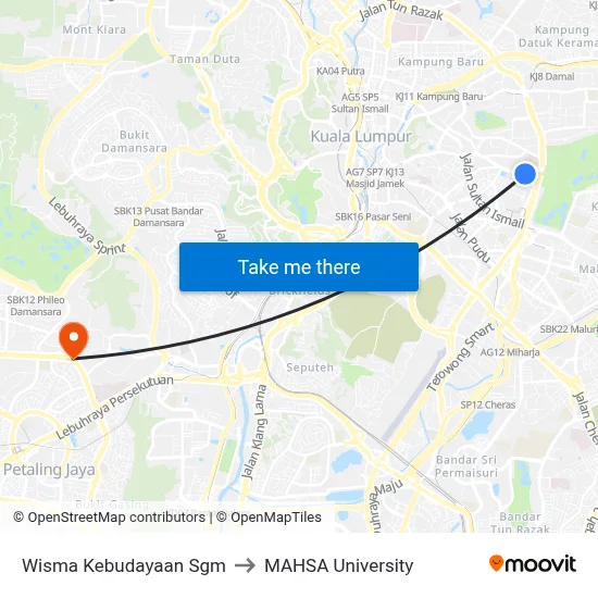 Wisma Kebudayaan Sgm to MAHSA University map