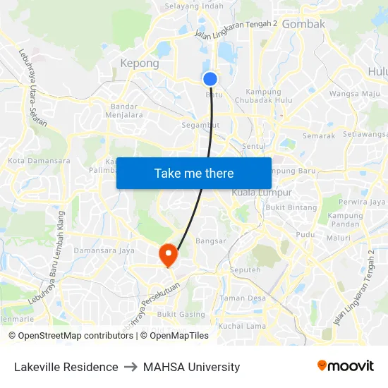 Lakeville Residence to MAHSA University map