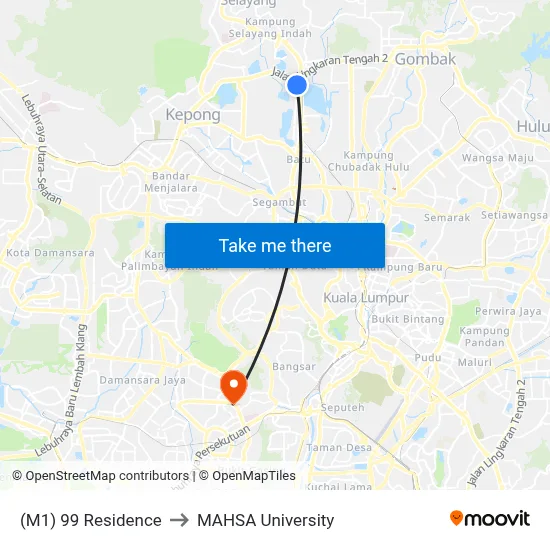 (M1) 99 Residence to MAHSA University map