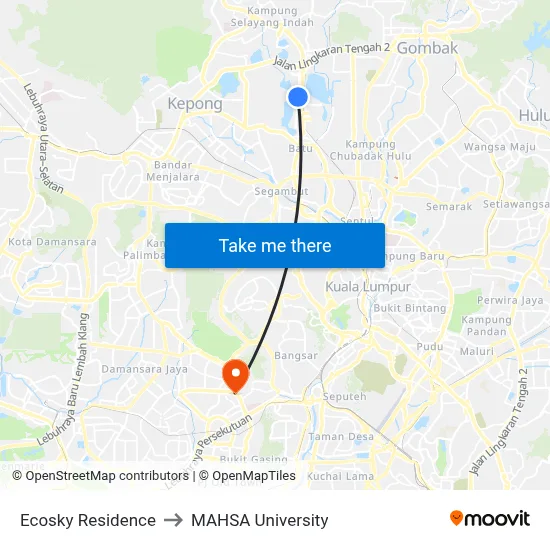 Ecosky Residence to MAHSA University map