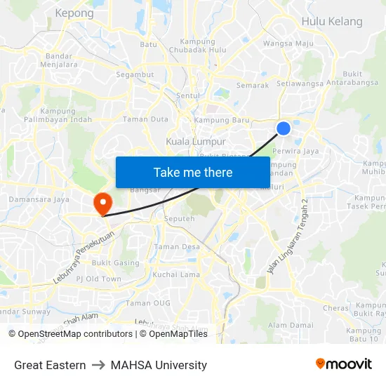 Great Eastern to MAHSA University map